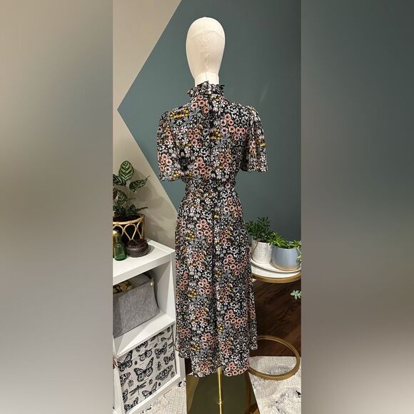 JULIA JORDAN Ruffle Mock Neck Floral Midi Dress, Short Flutter Sleeve, Size 6 - Picture 6 of 16
